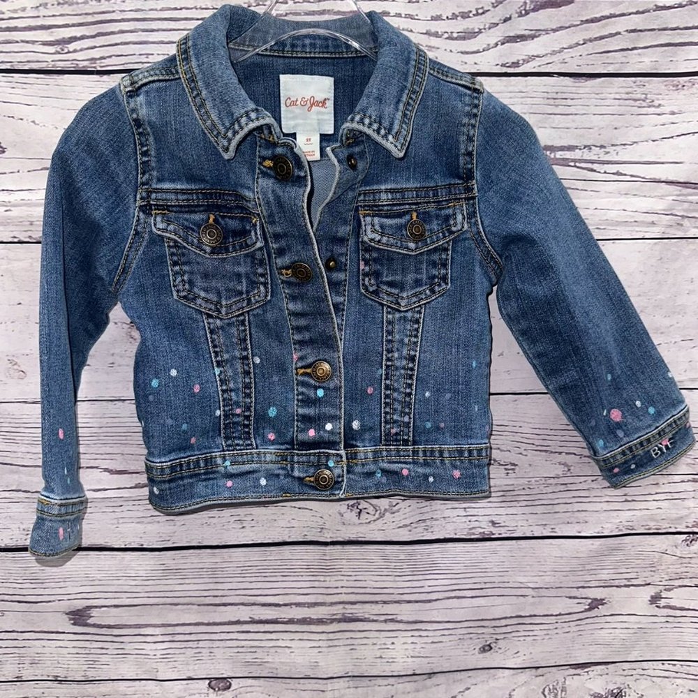 Cat & Jack Girls Be Happy Polka Dot Denim Jacket Size 2T